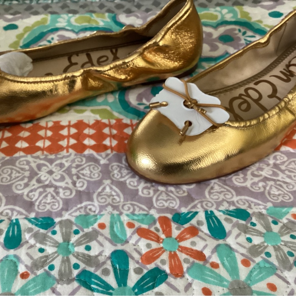 Gold Ballet Flats with Bow Accent